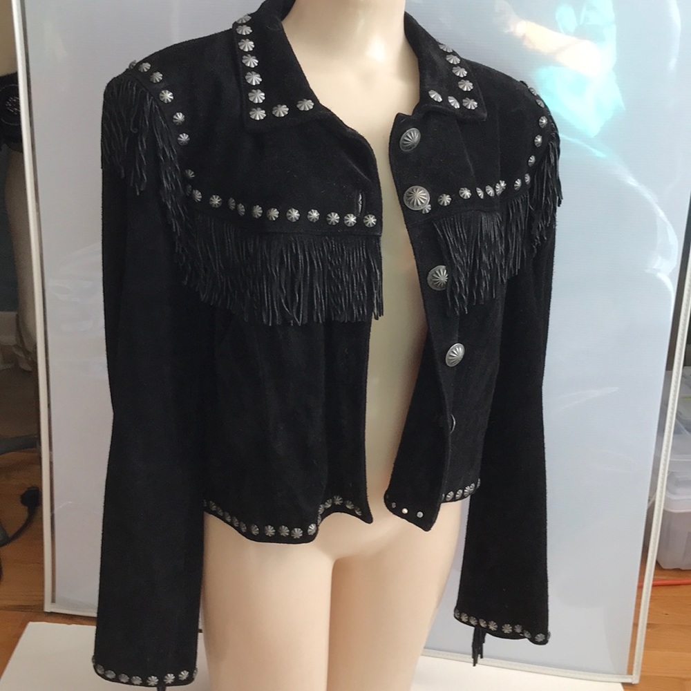 Black suede fringe jacket with pewter studs size M